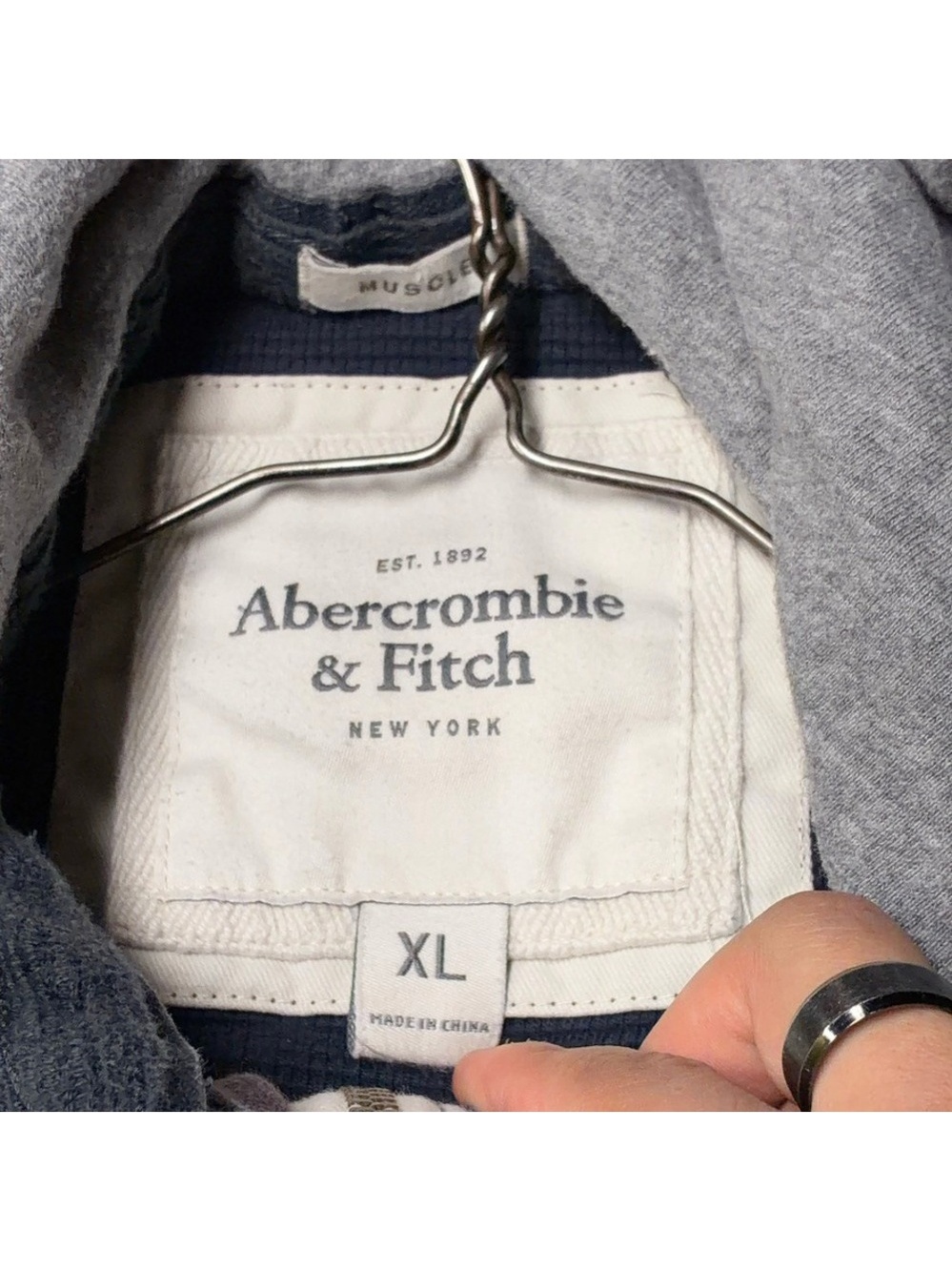 Y2K Abercrombie & Fitch Hoodie Muscle Fit Waffle Knit Thermal Full Zip Mens XL - Picture 4 of 6